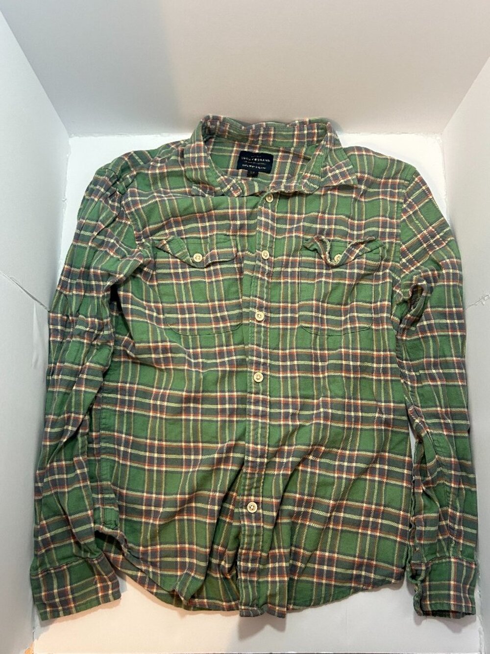 LUCKY BRAND Women's Green Flannel Button Down Long Sleeve Shirt - LARGE (L)